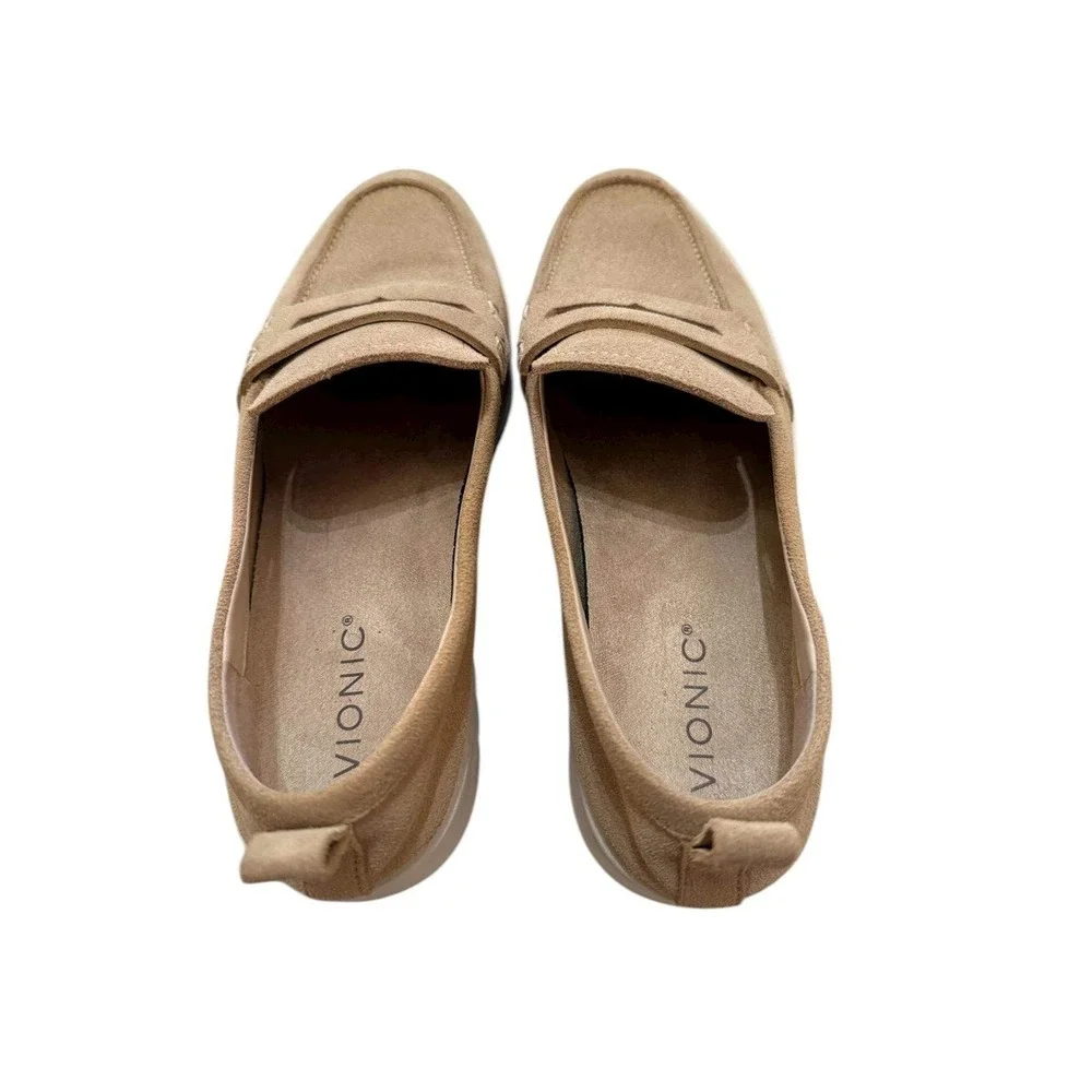 Vionic Uptown Suede Penny Loafers Tan Camel Slip On Sneaker Women's 9 Orthopedic
